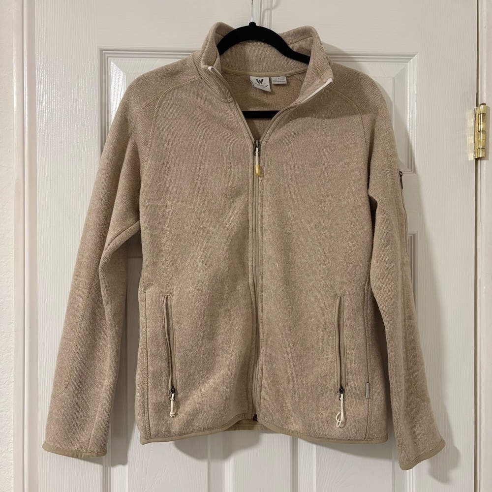Women’s White Sierra Beige Tan Zip Up Jacket With Pockets Size Small